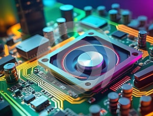 technology concept. Printed circuit board. innovation and engineering. cyber and industrial design