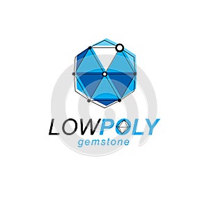 Technology conceptual logo. Vector abstract 3D mesh object, design element technology low poly template.