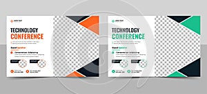 Technology conference flyer template, Corporate horizontal business conference flyer template design bundle