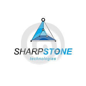 Technology corporate emblem. Vector abstract 3D mesh object, design element technology low poly template.