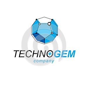 Technology corporate logotype. Abstract vector 3D mesh polygonal