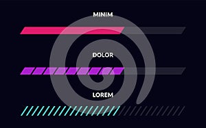 Technology dashboard infographic. Data visualization pie chart, workflow, finance diagram, UX elements. Vector graphic