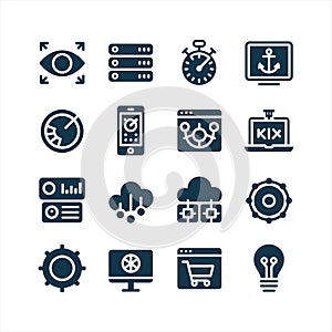 Technology, Data and Cloud Computing Solid Icons Set