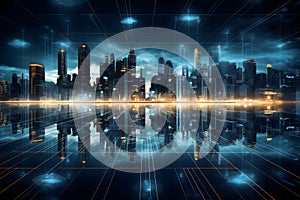 Technology building network background. Generative AI.