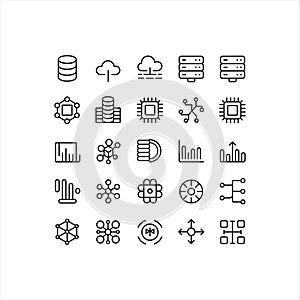 Technology and Data Network Line Icons Set