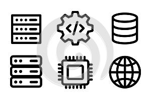 Technology and Data Storage Icons Set server database