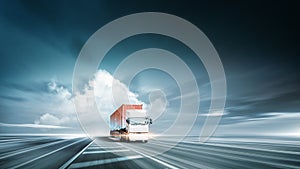 Technology digital future of cargo containers logistics transport import export concept, Freight truck on highway road