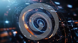 Technology displaying futuristic digital data interface on screen