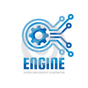 Technology engine - logo template concept illustration. Abstract creative sign. Internet tech SEO icon. Design element.