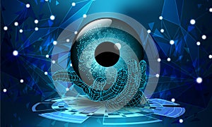 Technology eye in your hand. electronic eye futuristic technology background, Illustration business digital technology concept.