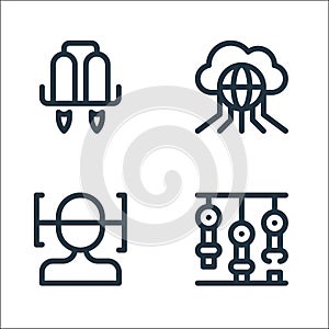 technology of the future line icons. linear set. quality vector line set such as robotic arm, face scan, internet of things