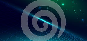 Technology futuristic grid pattern lines diagonal on green and blue background with lighting effect