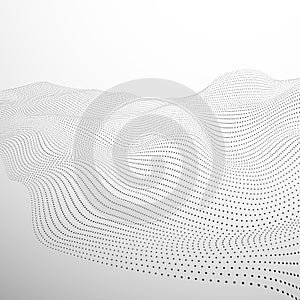 Technology futuristic landscape. Surface of digital wave. Abstract black digital wave of particles on white background. Vector