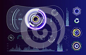 Technology futuristic modern user interface circle shapes. HUD elements. Futuristic Sci Fi Abstract Set. Futuristic blue