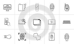 Technology and gadgets hand drawn outline doodle icon set.