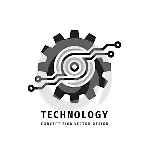 Technology gear concept business logo template design. Cogwheel mechanic sign. Computer network SEO icon.