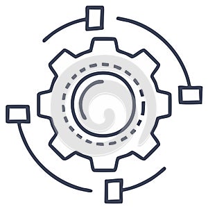 Technology gear with interconnected network points representing process system integration and data flow