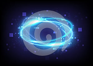 Technology glowing swirl light effect. Magic abstract frame. Power energy of circular element. Luminous sci-fi. Shining neon