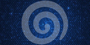 Vector Illustration design. Blue matrix binary datum code, grid pixel pattern background.