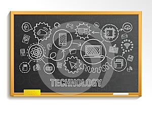 Technology hand draw integrate icons set on school blackboard photo
