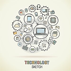 Technology hand draw sketch icons