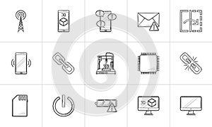Technology hand drawn outline doodle icon set.
