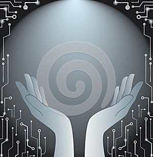 Technology Hands holding and lighting background vector