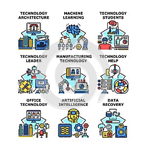 Technology Help Set Icons Vector Illustrations