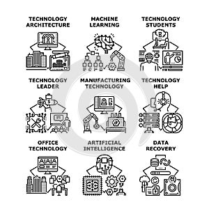 Technology Help Set Icons Vector Illustrations