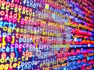 Technology horizontal background. Abstract source code background. Abstract laptop screen of web developer. Background of software