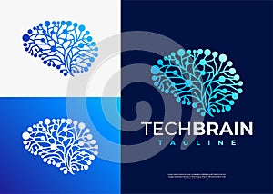 Technology human brain logo design branding. Modern digital circuit brain logo.