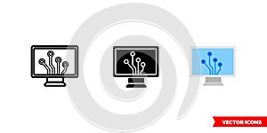 Technology icon of 3 types color, black and white, outline. Isolated vector sign symbol