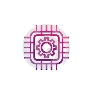Technology icon with chipset and gear
