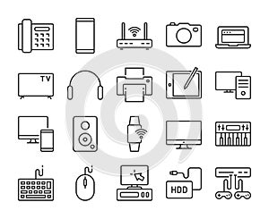 Technology icon. Electronic devices line icons set. Editable Stroke.