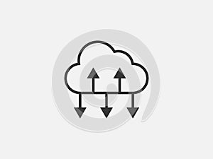 Technology icon vector cloud computing connection. Big data global server. Line design symbol