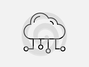 Technology icon vector cloud computing connection. Big data global server. Line design symbol