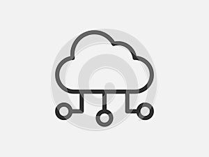 Technology icon vector cloud computing connection. Big data global server. Line design symbol