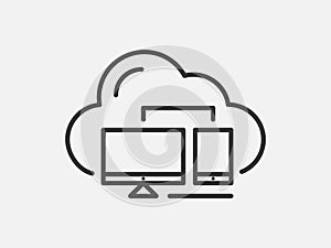 Technology icon vector cloud computing connection. Big data global server. Line design symbol