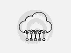 Technology icon vector cloud computing connection. Big data global server. Line design symbol