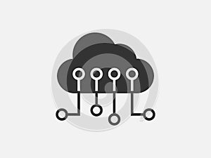Technology icon vector cloud computing connection. Big data global server. Line design symbol