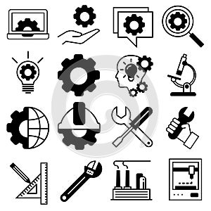 Technology icon vector set. Engineering illustration sign collection. engineer symbol. Manufacturing logo.