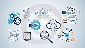 Technology Icons Cloud Computing, Data Analysis, Circuit Boards