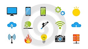 Technology Icons Set Devices, Cloud, Network, Data, Settings