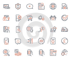 Technology icons set. Included icon as Confirmed, 360 degrees and Smartphone repair web elements. Vector