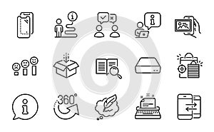 Technology icons set. Included icon as Copyright chat, Mini pc, Customer satisfaction. Vector