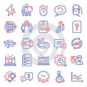 Technology icons set. Included icon as Customisation, Recovery data, Employees teamwork. Vector