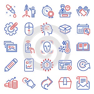 Technology icons set. Included icon as Growth chart, Phone payment, Reject web. Vector