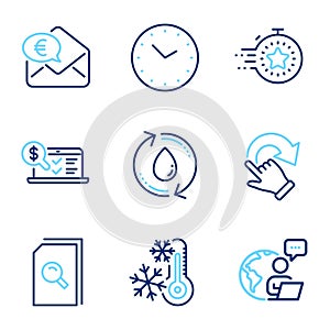 Technology icons set. Included icon as Online accounting, Refill water, Time signs. Vector