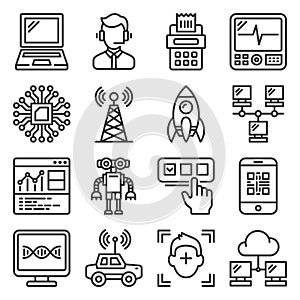 Technology Icons Set on White Background. Vector