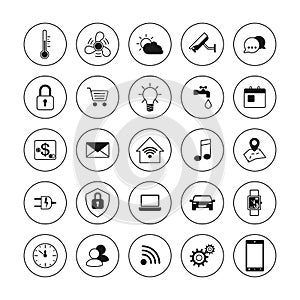 Technology icons. Smart house icons set. Internet of things concept. Smart home element system. Vector illustration